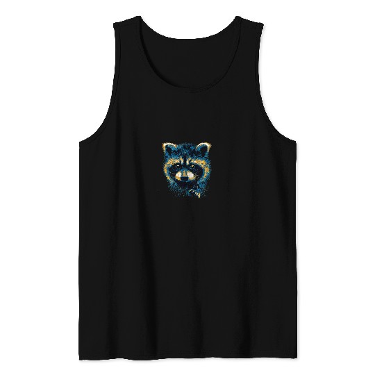 Cute Raccoon Animal Colorful Drawing Blue and Orange Tank Tops