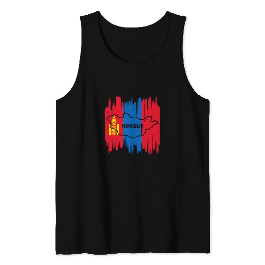 Mongolian flag drawing with brush sketch of map of Mongolia Tank Tops