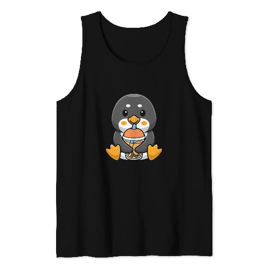 Bubble Milk Tea Penguin Cute Penguin Drinking Boba Milk Tea Tank Tops