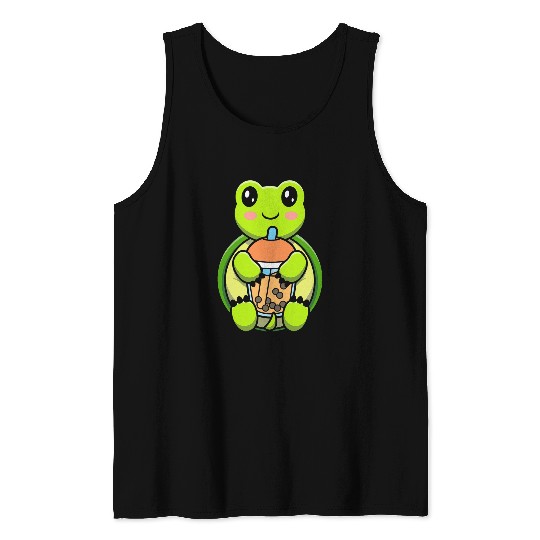 Bubble Milk Tea Turtle Cute Turtle Drinking Boba Milk Tea 1 Tank Tops