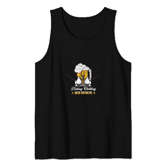 Mens Fishing Chilling Beer Drinking Trout Fishing Angler Fisher Tank Tops