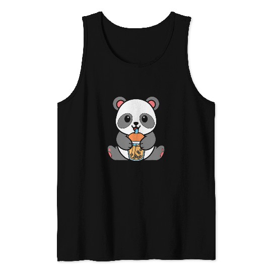 Bubble Milk Tea Panda Cute Panda Drinking Boba Milk Tea 1 Tank Tops