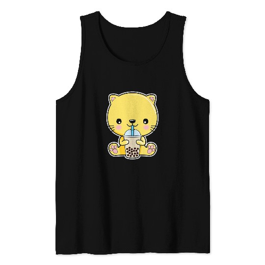 Cute Kawaii Cat Boba Tea Bubble Milk Tea Tank Tops