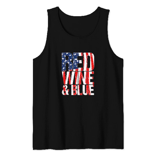 4th of July Drinking Patriotic Red Wines Blue Flag Tank Tops