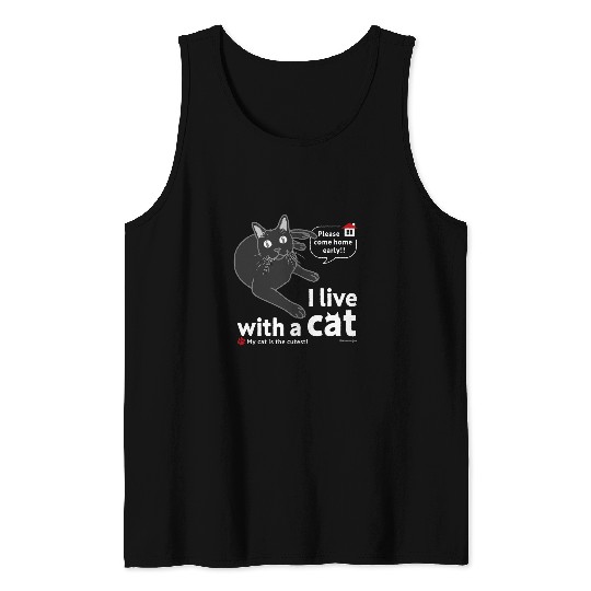 I live with a cat CAT Solid Black version Tank Tops