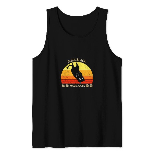 Funny black cats vintages retro Pure black magic Tank Tops