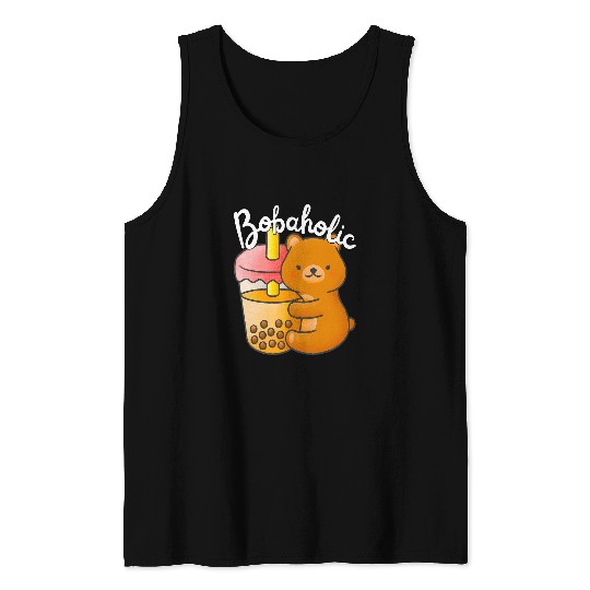 Cute Milk Tea Bear Boba Teddy Bubble Tea Lover Funny Boba Tank Tops