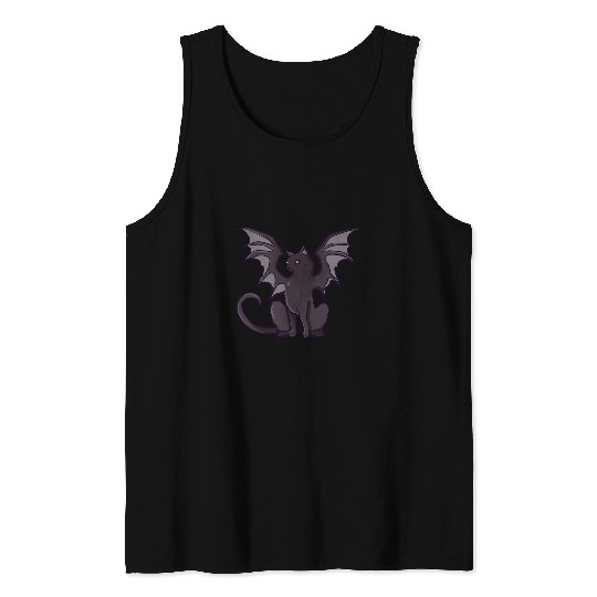 Funny Black Scary Cat With Bat Wings Halloween Costume Tank Tops