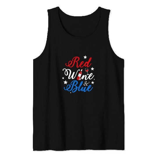 4th of July Red Wines Blue American Flag Patriotic Tank Tops
