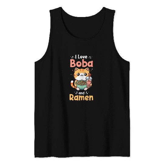 I Love Boba and Ramen Bubble Tea Kawaii Ramen Milk Tea Lover Tank Tops