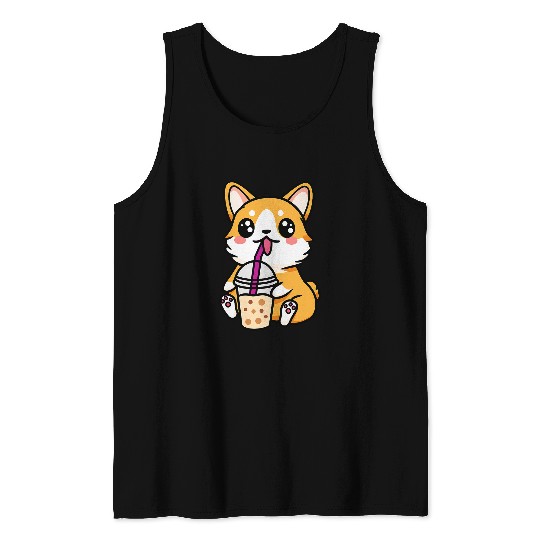 Cute Kawaii Corgi Bubble Drink Boba Milk Tea Anime Dog Lover Tank Tops