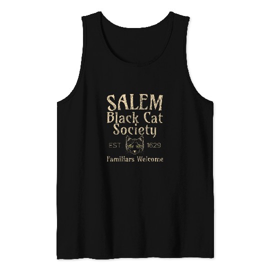 Halloween Salem black cats Society Familiars Welcome Tank Tops