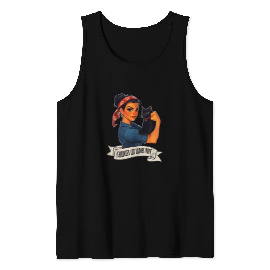 Funny Black Cats Rosie The Riveter Childless Cat Ladies Vote Tank Tops