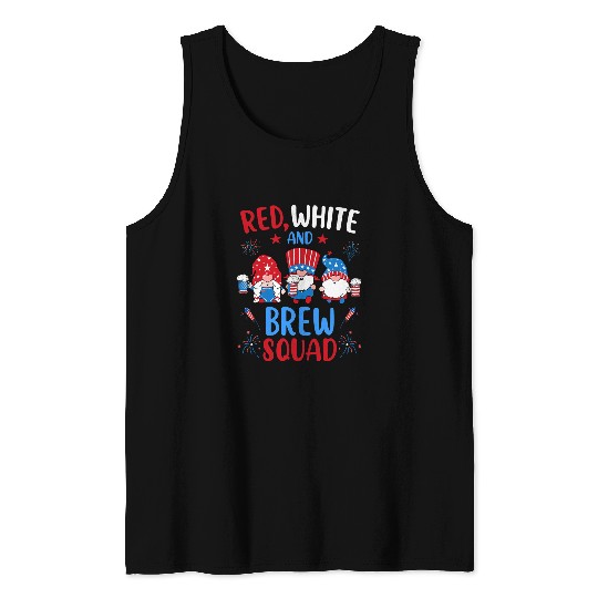 4th Of July Gnomes Red White And Brew Squad Funny USA Flag Tank Tops