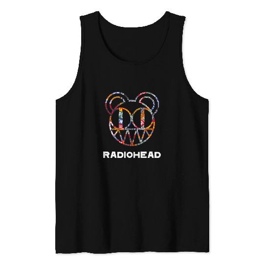 Radiohead Colorful Strip Bear Head White Tank Tops