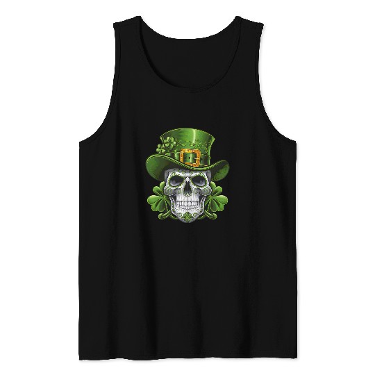 Sugar Skull St Patrick's Day Shamrock Tank Tops