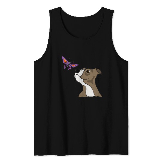 Cool Funny Grey Pitbull Puppy Dog and Butterfly Tank Top