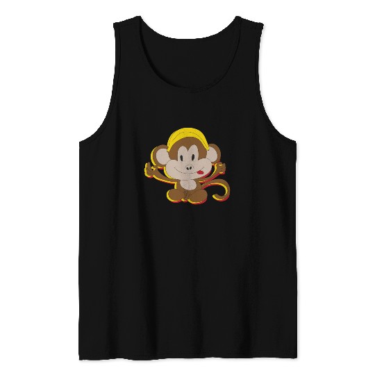 Cute Kids Monkey With Banana Tank Tops