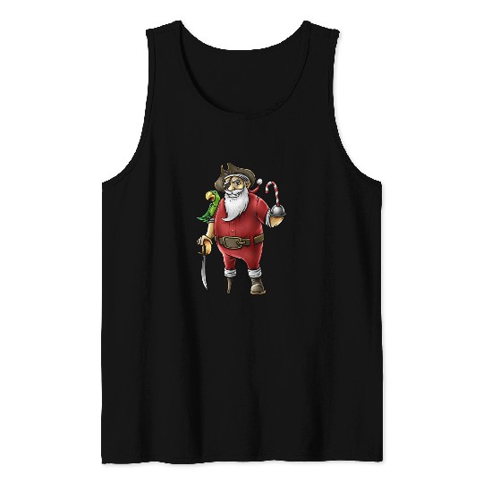 Santa Pirate Funny Christmas Candy Cane Hook Hand Tank Tops