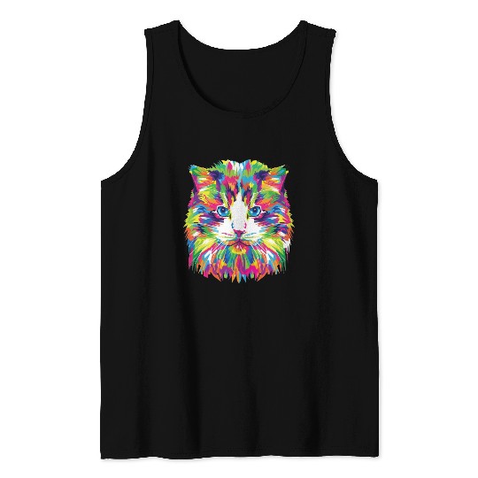 Psychedelic Colorful Cat Abstract Kitten Bright Tank Tops