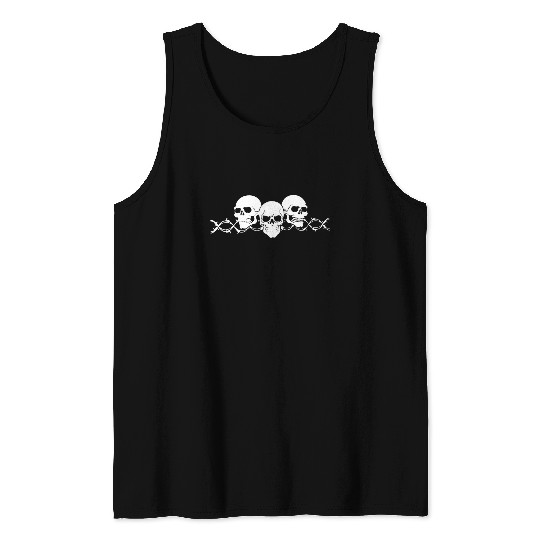 Barbed Wire Skulls with Sleeves Long Sleeve Biker Tank Top