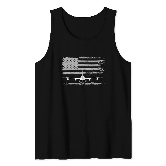 US Flag Airplane Patriotic American Pilot Tank Tops