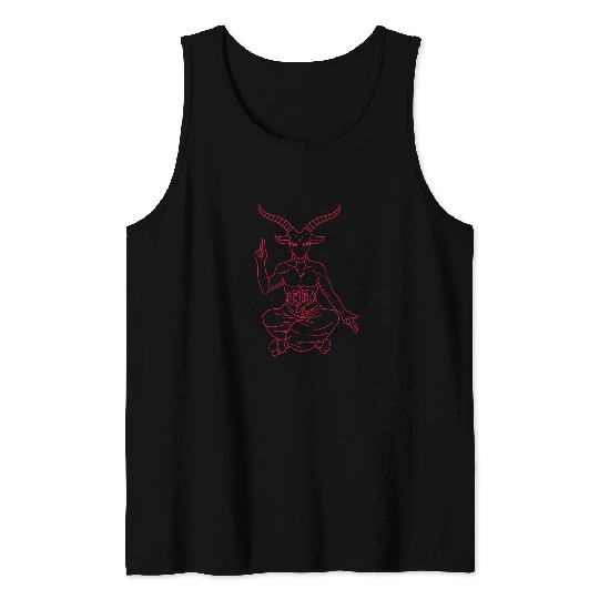 Horned Devil Black Goat Baphomet Tarot Card Satan Tank Tops