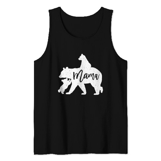 Mama Bear 2 Baby Bear Cubs Playing Riding on Back Tank Tops