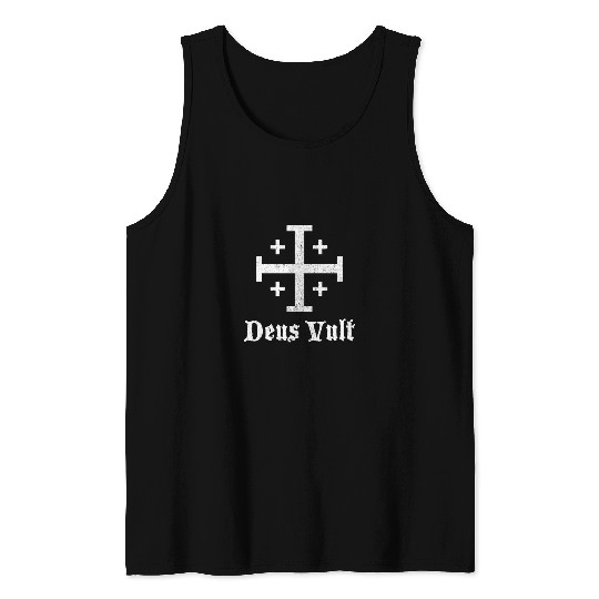 Deus Vult Crusader Shield Cross Tank Tops