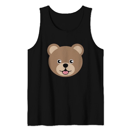 Cute Brown Teddy Bear Face Tank Tops
