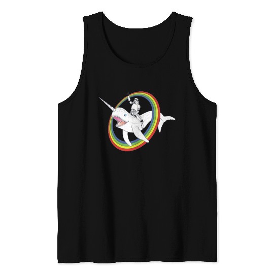 Spaceman riding narwhal through rainbow Tank Tops