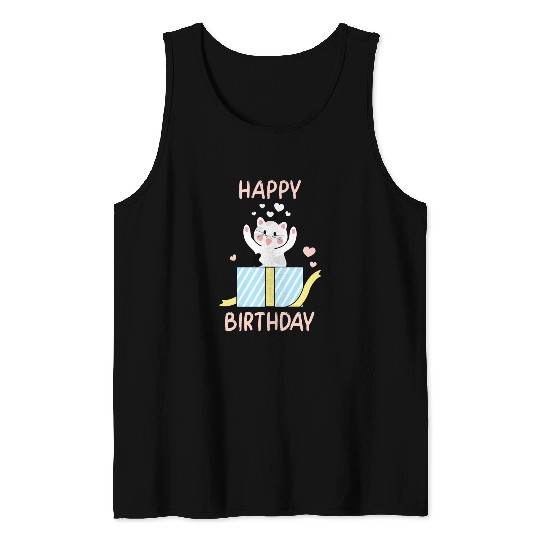Happy Birthday Cat! Cat In a Gift Box Tank Top