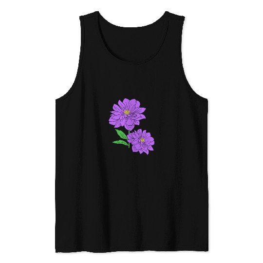 Violet Aster floral Hand Drawn Gardening Gift Tank Top