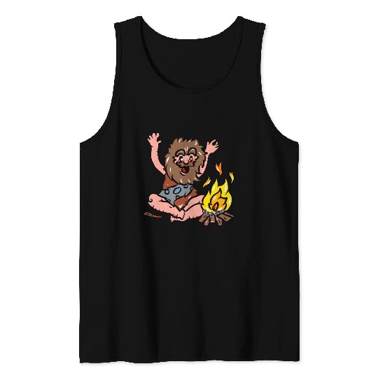 Caveman with Fire Tank Tops