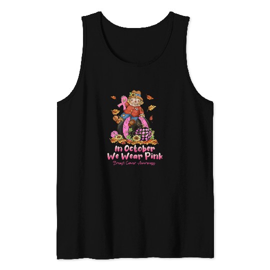 In October We Wear Pink Ribbon Scarecrow Tank Tops