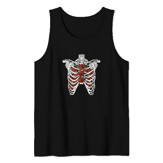 Design of Goth Skeleton Rib Cage with Flowers Tank Top