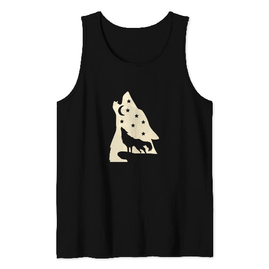 Wolf silhouette howling wolf moonlight Tank Tops