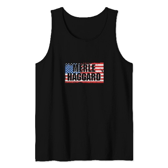 Vintage Graphic Merle Haggard On Flag Tank Tops