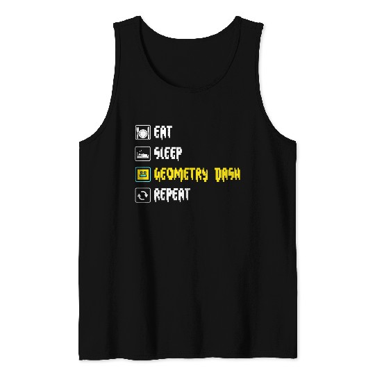 Eat sleep geometry dash repeat retro Jumper Repeat Tank Tops