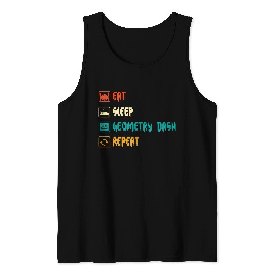 Eat sleep geometry dash repeat retro Jumper Repeat Tank Tops