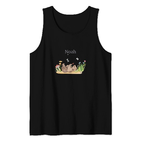 Forest Animal Bear Flowers Name Noah Tank Tops