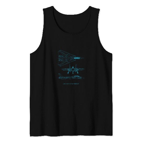 F-14 Tomcat Jet Fighter Blueprint Tank Tops