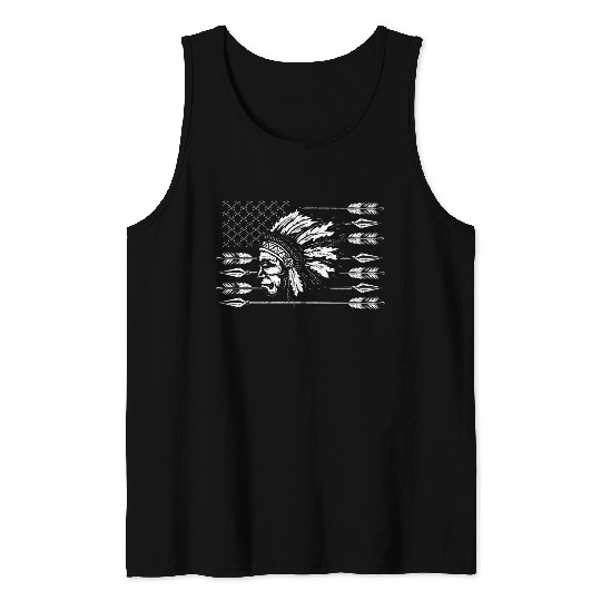 Chief Native American Traditional US Flag Tank Tops