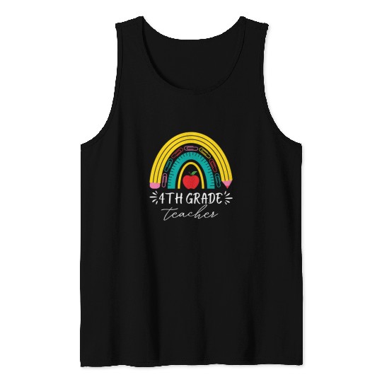 4th grade teacher back to school rainbow pencil Tank Tops