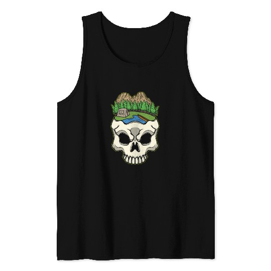 Skeleton Head Camp Campsite Camper Camping Tank Tops