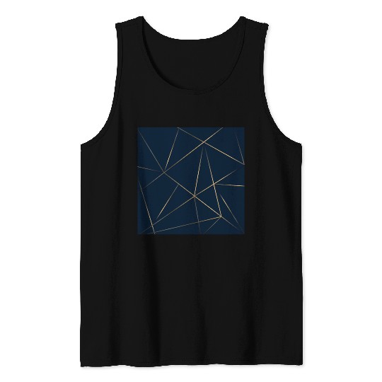 Luxury Gold Navy Blue Geometric Polygon Tank Tops