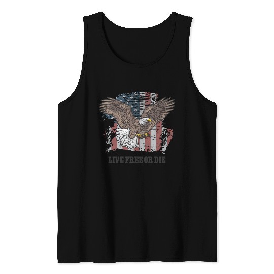 Live Free or Die - Bald Eagle - Grunge American Fl Tank Tops