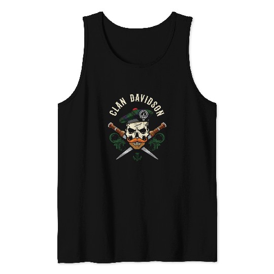 Clan Davidson Scottish Skull Crest Badge Dirk Tank Tops