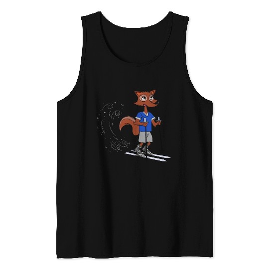 Winter fox goes skiing with polls and boots blue Tank Tops