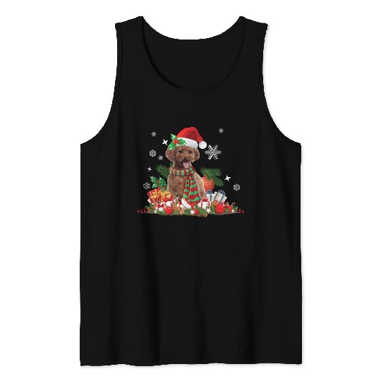 Christmas themed brown Poodle dog Tank Tops